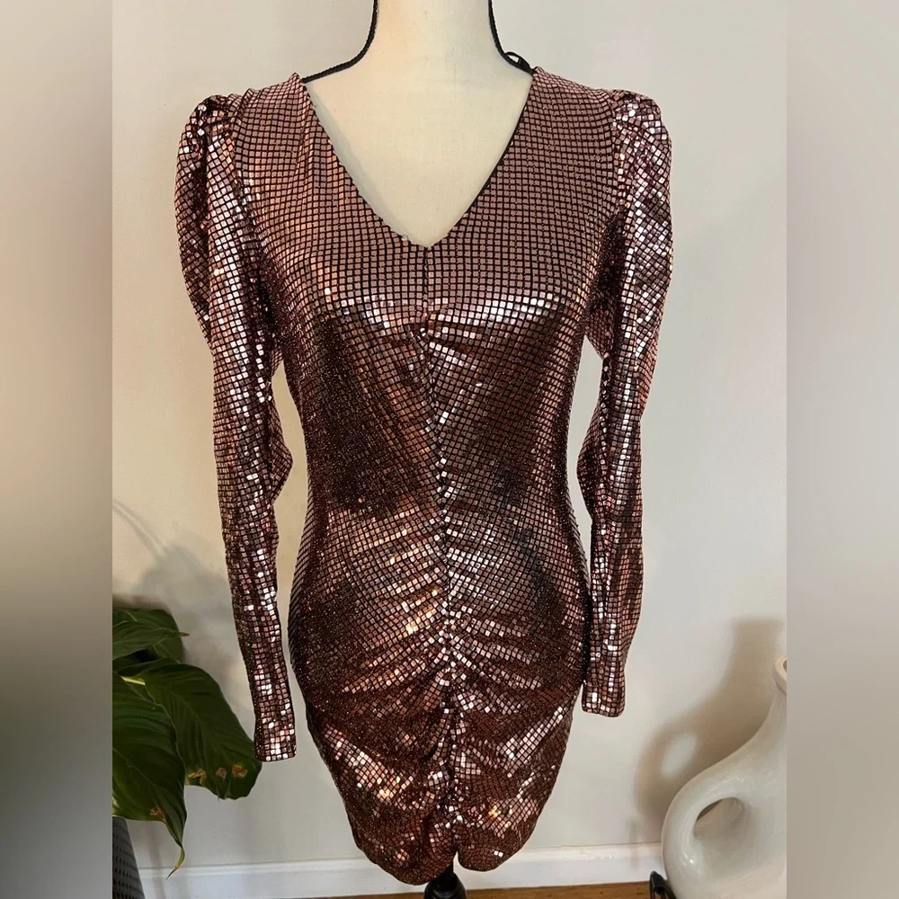 copper long sleeve dress SUGAR LIPS Womens Metallic Copper Long Sleeve Party BodyCon Dress Size  Medium